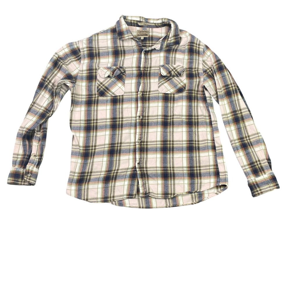Free Nature Flannel Shirt Women XL Pink Plaid Slim Fit Cotton Long Sleeve Button